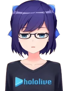 ▶️ hololive สาวอนิเมะ, โฮโลไลฟ์, วีทูปเบอร์, แว่นตา, ผมสีฟ้า, อนิเมะ telegram sticker
