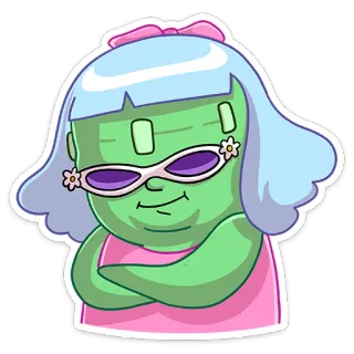 😎 Cartoon, Figur, Sticker, Illustration, Mädchen, grüne Haut telegram sticker