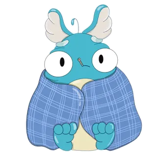 🤒 Kreskówka, Potwór, Koc, Chory, Termometr, Słodki telegram sticker