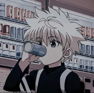 🆕 Killua Zoldyck Hunter x Hunter anime, killua, hunter x hunter, drinking, boy, cute, vending machine telegram sticker