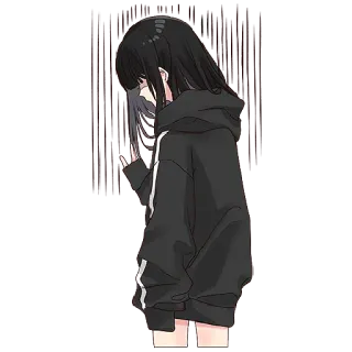 😨 Anime, Manga, Mädchen, Schwarze Haare, Hoodie, Süß whatsapp sticker