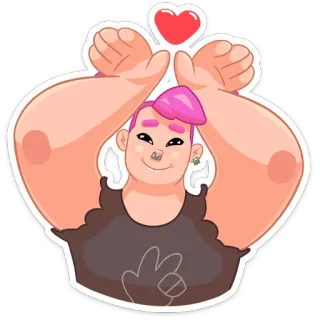 😍 人, 卡通, 爱, 手势, 心, 粉色头发, 快乐 telegram sticker