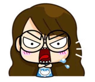 😠 MOM cartoon, angry, mom, glasses, shouting, apron, exasperated, irritated whatsapp sticker