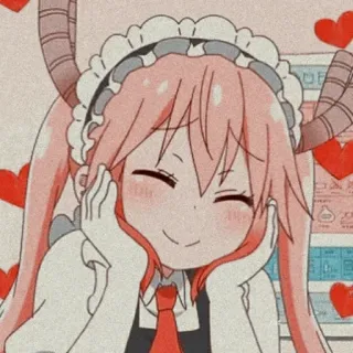 🐉 Tohru Miss Kobayashi's Dragon Maid anime, dragon, maid, cute, cartoon, pink hair, horns telegram sticker