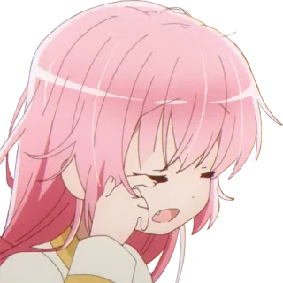 😭 anime, gadis, menangis, sedih, rambut merah muda, chibi telegram sticker