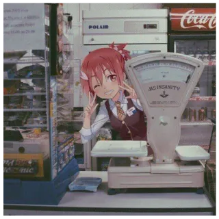 🍥 Anime, Fille, Signe de paix, Magasin, Comptoir telegram sticker