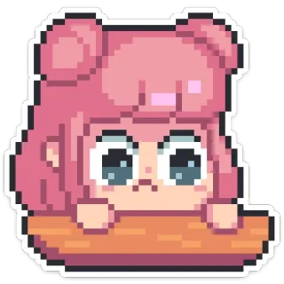 😟 pixel art, capelli rosa, carina, ragazza, anime, manga telegram sticker