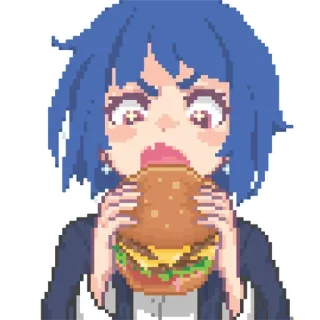 😀 Аниме, Девушка, Еда, Бургер, Пиксель арт, Еда telegram sticker