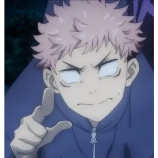 🙂 Yuji Itadori Jujutsu Kaisen anime, jujutsu kaisen, yuji itadori, funny, pointing, character, sticker whatsapp sticker