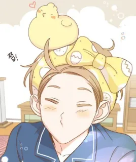 😚 쬽! 만화, 귀여운, 병아리, 머리띠, 키스 telegram sticker