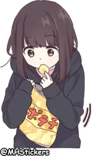 😋 ポテチ garota anime, fofa, snack, batatas fritas, batatas, japonês telegram sticker
