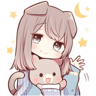👋 动漫女孩, 卡哇伊, 可爱, Q版, 狗, 星星, 月亮 whatsapp sticker