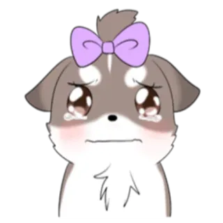 😢 cane, cucciolo, carino, lacrime, piangere, triste, fiocco, animale telegram sticker