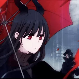 🔸 anime, girl, red, black, umbrella, demon, horns, cartoon telegram sticker