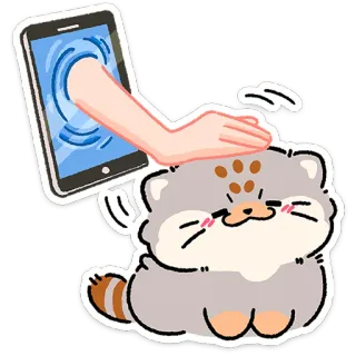 😼 Pallas cat pallas cat, manul, petting, hand, phone, cute, cartoon, sticker telegram sticker