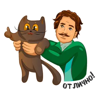 👍 ОТЛИЧНО! man, cat, ok, excellent, russian whatsapp sticker