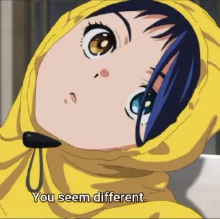 😀 You seem different. Аниме, Мультфильм, Девушка, Жёлтый, Толстовка, Другой whatsapp sticker