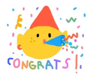 🥳 CONGRATS! glückwunsch, party, feier, zitrone, konfetti, cartoon whatsapp sticker