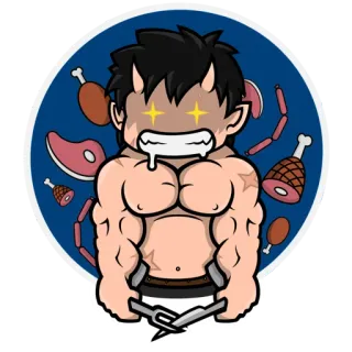 🤤 diablo, demonio, carne, musculoso, músculo, anime, dibujos animados whatsapp sticker