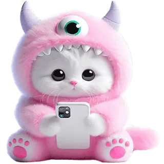📱 可爱, 猫, 怪物, 卡哇伊, 粉色, 毛茸茸, 卡通, 动物 telegram sticker