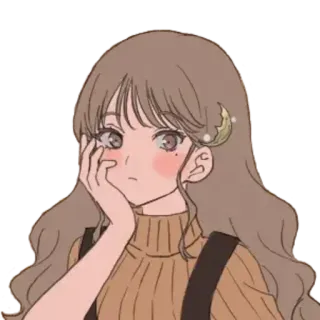🤔 Anime Mädchen, Cartoon Figur, Brünette, Süß, Illustration, Aufkleber telegram sticker