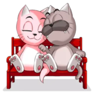 👫 猫, 漫画, 動物, ベンチ, 愛, かわいい telegram sticker
