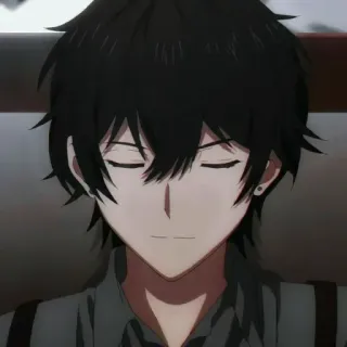 🕳 Anime, Hombre, Pelo negro, Serio, Calmado whatsapp sticker
