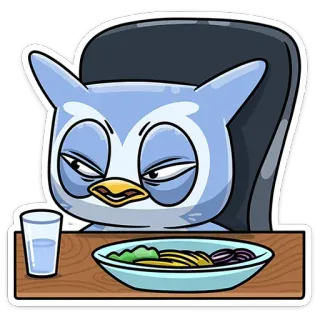 😕 owl, bored, eating, food, meal, cartoon, sticker telegram sticker