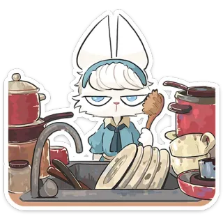 😏 うさぎ, キッチン, 掃除, 食器, シンク, 漫画, 動物 telegram sticker
