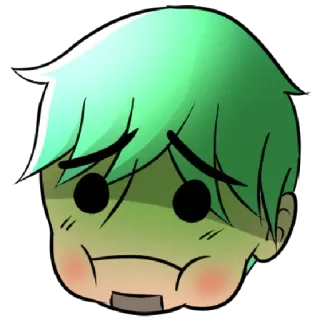 🤢 Dibujos animados, Emoción, Triste, Enfermo, Pelo verde, Chibi, Animado whatsapp sticker