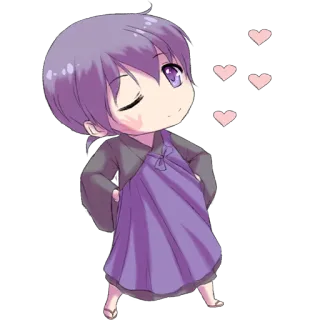 😳 Anime, Corazones, Lindo, Morado, Chibi whatsapp sticker
