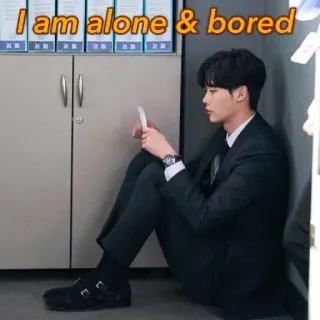 😌 I am alone & bored annoiato, solo, triste, uomo, completo, ufficio telegram sticker