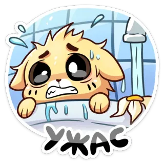 😳 УЖАС chó, hoạt hình, tắm, nga, sợ hãi, dễ thương telegram sticker