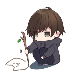 😶 Anime, Chibi, Mignon, Garçon, Assis, Sweat à capuche telegram sticker