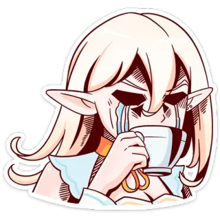☕️ Anime, Cartoon, Traurig, Weinend, Tee, Elf whatsapp sticker