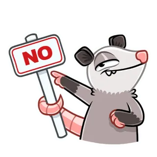 🙅‍♂ NO zarigüeya, sticker, dibujo animado, animal, letrero, no whatsapp sticker