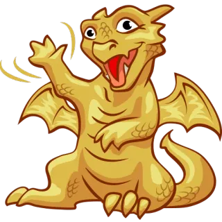 😃 drago, cartone animato, creatura mitologica, amichevole, salutando whatsapp sticker