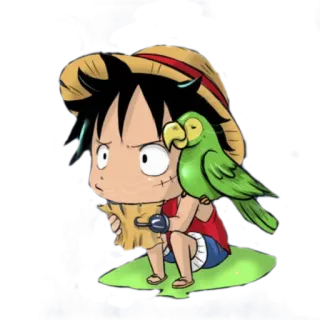 🙁 Monkey D. Luffy One Piece anime, manga, one piece, luffy, chibi, straw hat, parrot telegram sticker