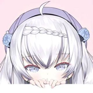 😶 Anime Mädchen, Weiße Haare, Lila, Süß, Cartoon, Kawaii telegram sticker