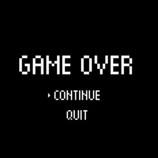 🖤 GAME OVER
CONTINUE
QUIT Game Over, Pixel Art, Retro, 8-bit, Continua, Esci, Gaming telegram sticker