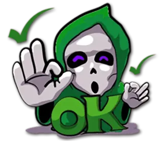 👌 OK 저승사자, 오케이, 초록색, 승인, 만화, 동의 telegram sticker
