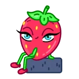 😉 erdbeere, frucht, cartoon, figur, süß, sitzend telegram sticker