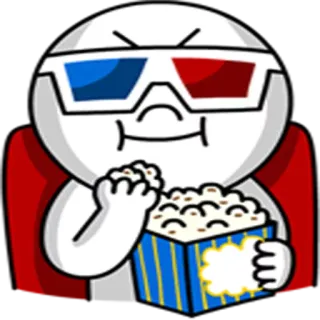 🍚 การ์ตูน, ภาพยนตร์, ป๊อปคอร์น, โรงภาพยนตร์, แว่น 3 มิติ telegram sticker