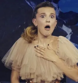 🙀 Millie Bobby Brown 밀리 바비 브라운, 여배우, 놀람, 유명인, 충격 telegram sticker