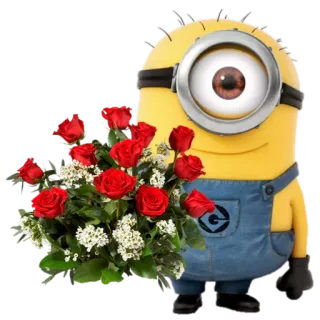🌹 Minion minion, despicable me, flowers, roses, cartoon telegram sticker