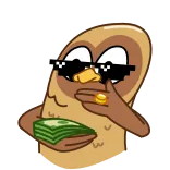 🤑 coruja, dinheiro, óculos de sol, rico, pássaro, desenho animado whatsapp sticker