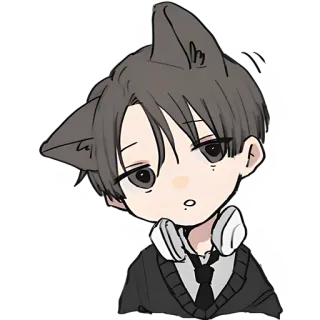 😏 gatohomem, anime, orelhas de gato, fones de ouvido, desenho animado, chibi telegram sticker