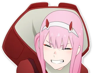 😁 Zero Two Darling in the Franxx Anime, Garota, Cabelo rosa, Zero Two, Darling in the Franxx, Moletom com capuz telegram sticker