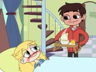❤ Star Butterfly, Marco Diaz Star vs. the Forces of Evil cartoon, breakfast in bed, animation, Star vs. the Forces of Evil, Star Butterfly, Marco Diaz telegram sticker