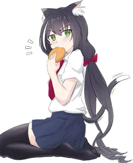 😠 anime, catgirl, schoolgirl, eating, kawaii telegram sticker